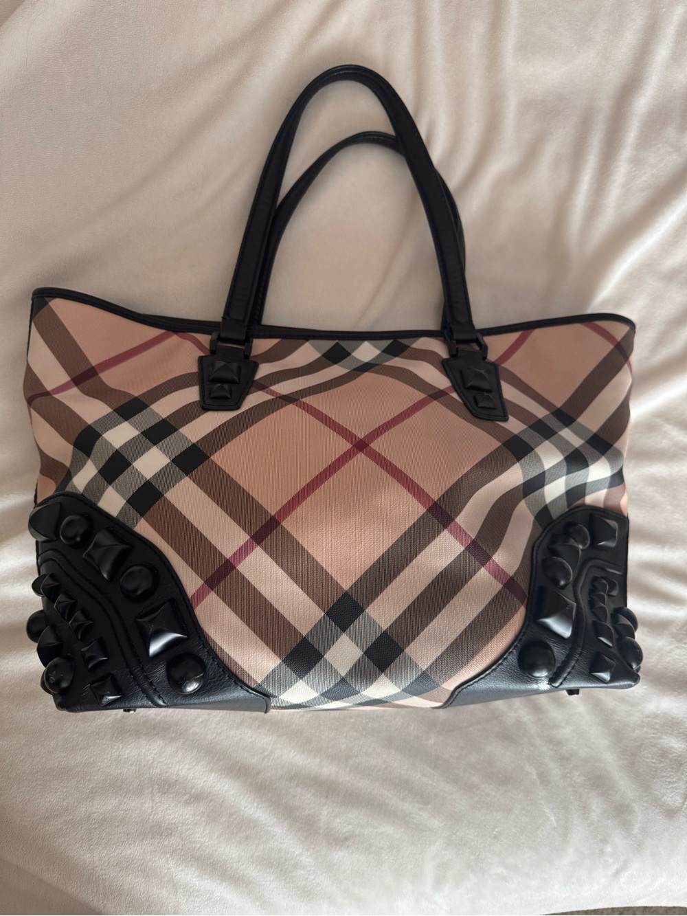 Authentic Burberry Supernova Check Mega Stud Tote Bag
